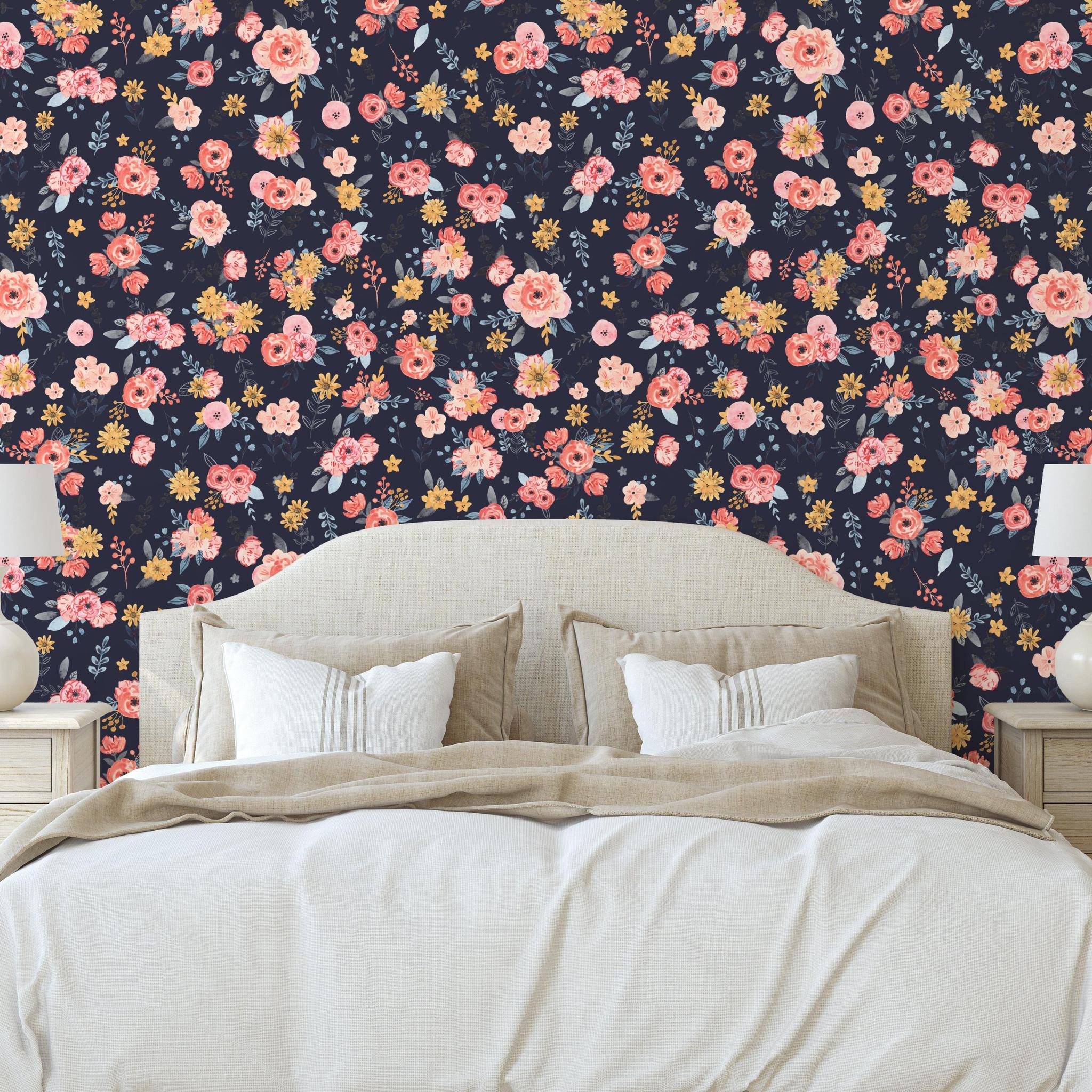 In Bloom (Navy) Wallpaper