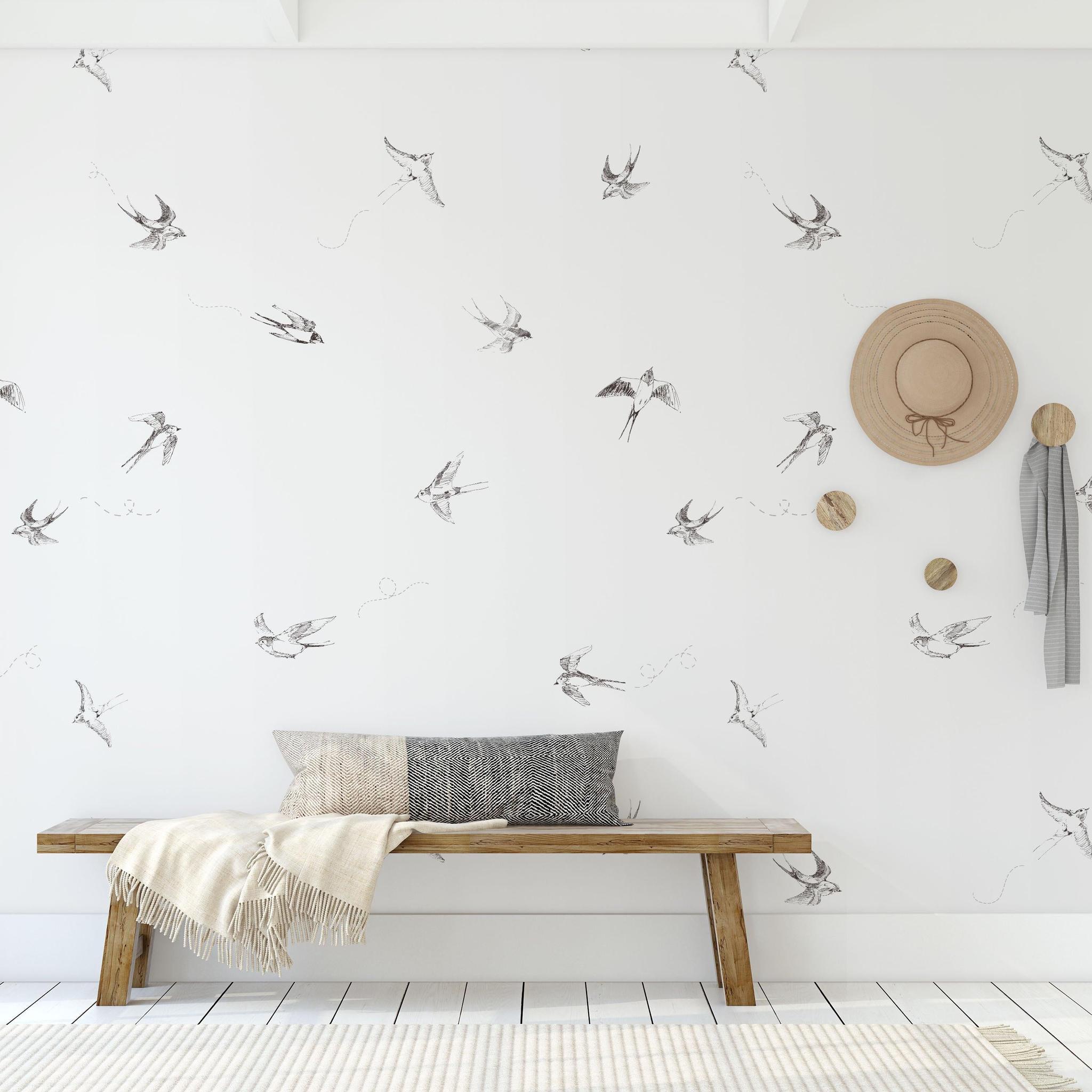 Of a Feather (White) Wallpaper